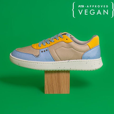 EVAN vegan and recycled sneaker in beige, blue and yellow