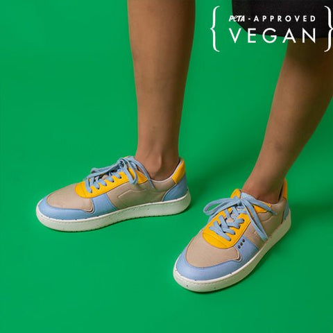 EVAN vegan and recycled sneaker in beige, blue and yellow