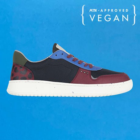 EVAN vegan and recycled sneaker in black, bordeaux and blue