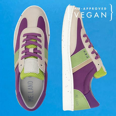 VIVACE vegan and recycled sneaker in beige, purple and green