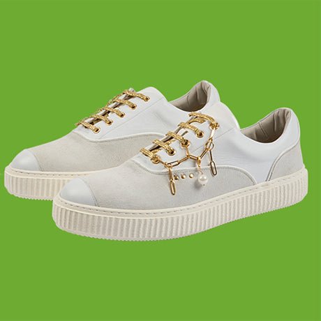White suede and gold jewellery MEAKER sneaker - ME.LAND
