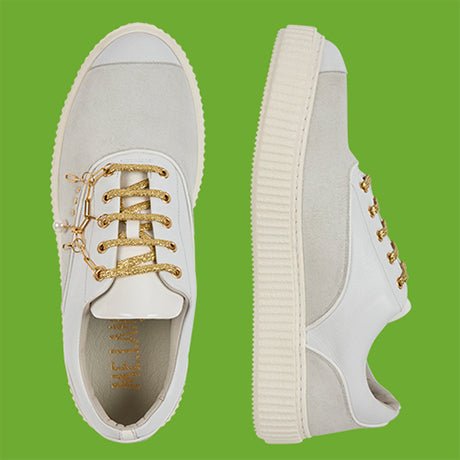 White suede and gold jewellery MEAKER sneaker