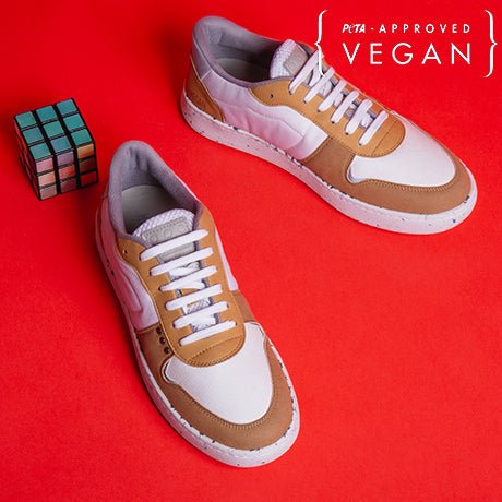 EVAN vegan and recycled sneaker in white and curry