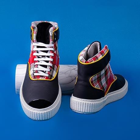 Tartan and black high top HEAKER sneaker